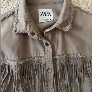 Zara Beige Fringe Jacket